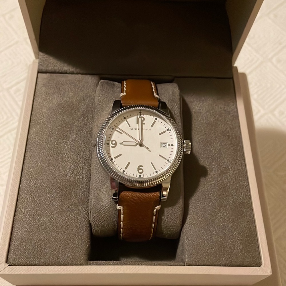 Burberry Watch, Dial Color- White, Leather Band